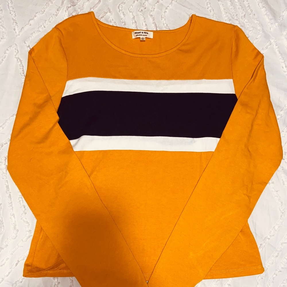 Stripped Yellow,Blue, and White Crop Too